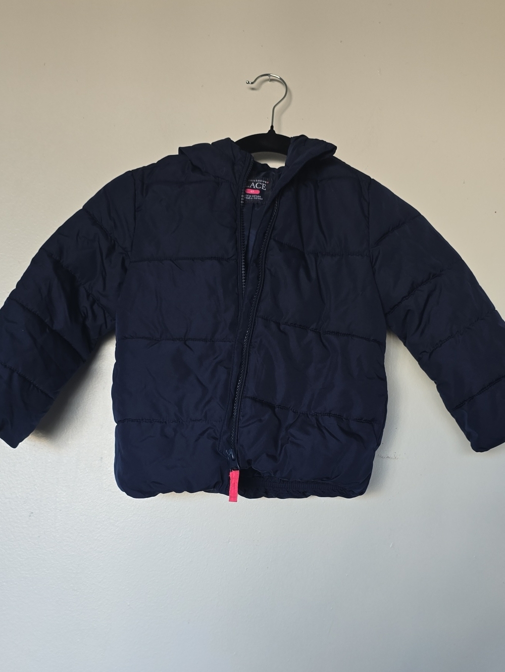 The Children's Place Navy Puffy Hooded Jacket with Pink Zip Pull